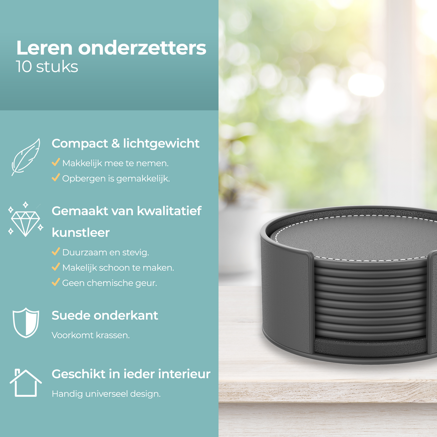 Leren Onderzetters met Stiksels