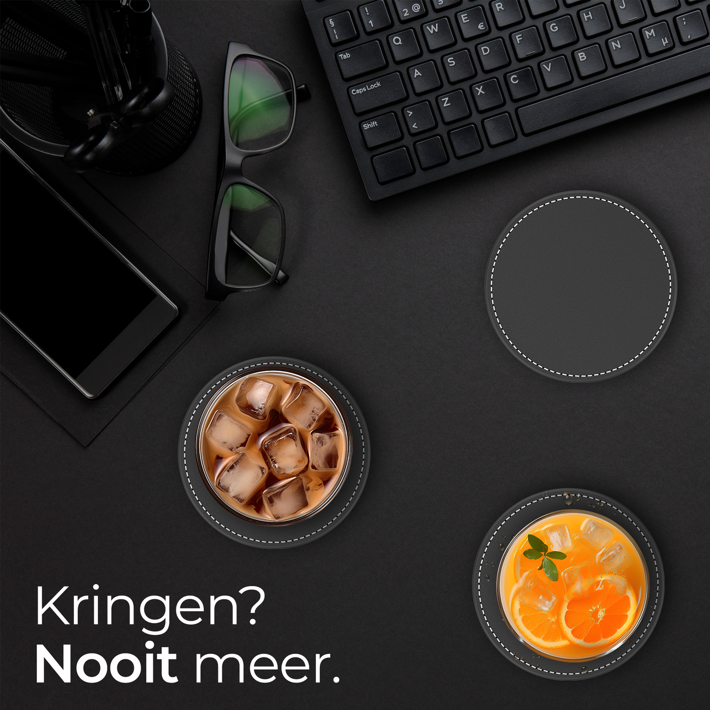 Leren Onderzetters met Stiksels